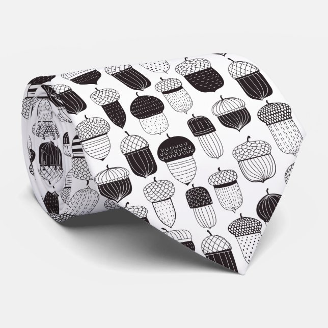 Doodle acorns autumn pattern tie (Rolled)