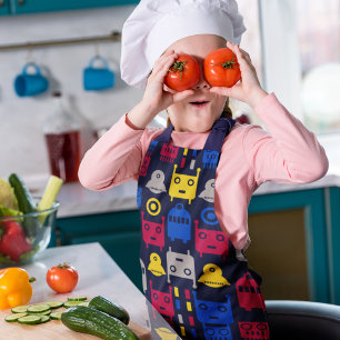 Doodle Alien Spaceship and Robot Pattern Apron