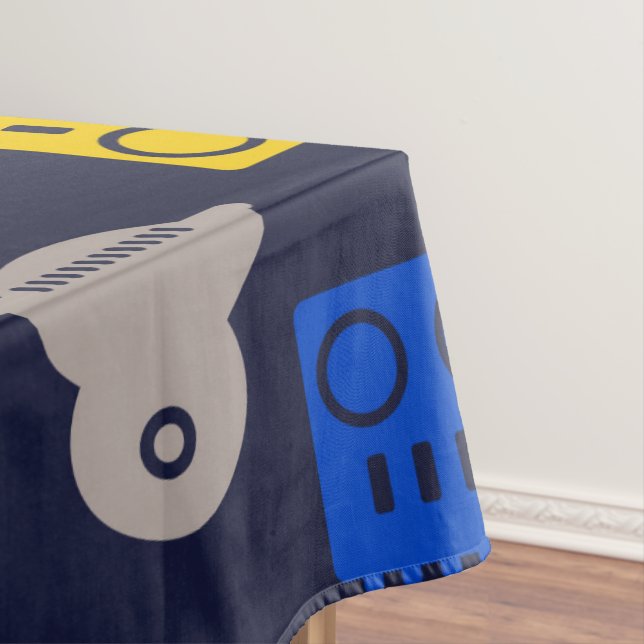 Doodle Alien Spaceship and Robot Pattern Tablecloth (In Situ)