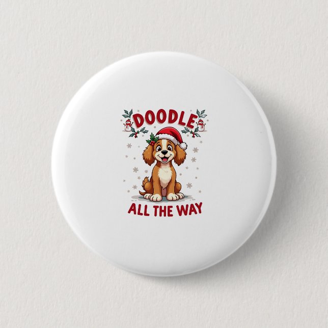 Doodle All The Way Funny Goldendoodle Santa Hat Ch 6 Cm Round Badge (Front)