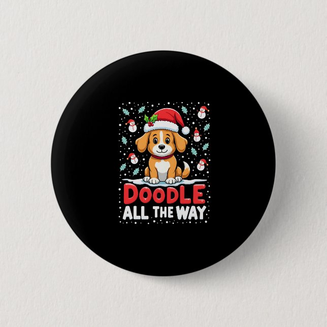 Doodle All The Way Funny Goldendoodle Santa Hat Ch 6 Cm Round Badge (Front)