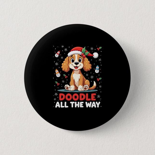 Doodle All The Way Funny Goldendoodle Santa Hat Ch 6 Cm Round Badge (Front)