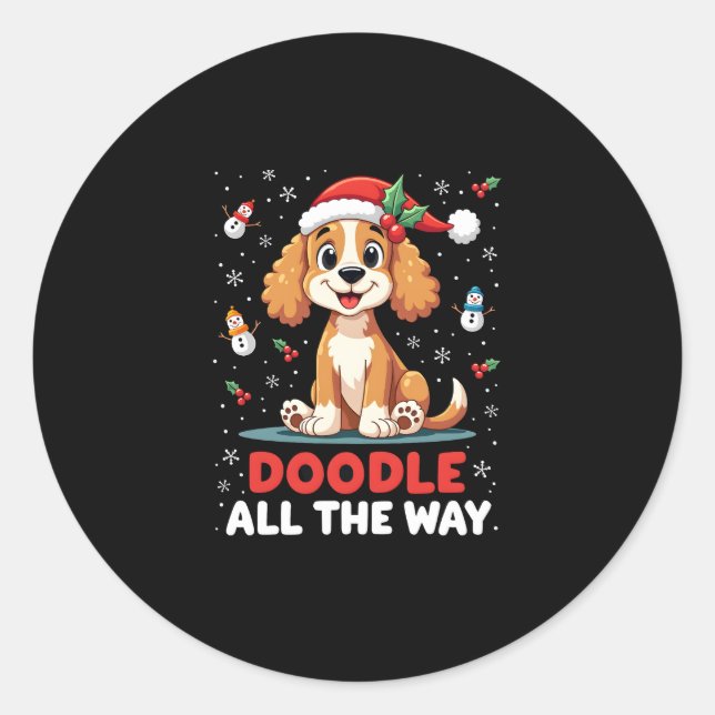 Doodle All The Way Funny Goldendoodle Santa Hat Ch Classic Round Sticker (Front)