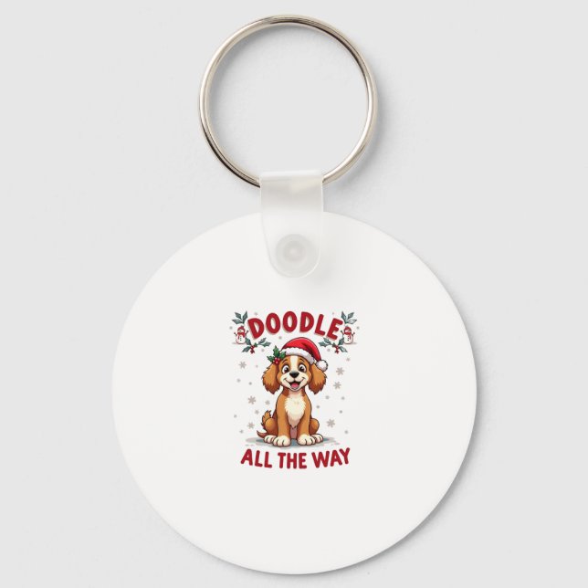 Doodle All The Way Funny Goldendoodle Santa Hat Ch Key Ring (Front)
