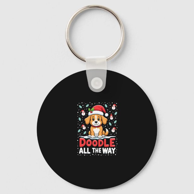 Doodle All The Way Funny Goldendoodle Santa Hat Ch Key Ring (Front)