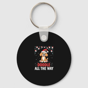 Doodle All The Way Funny Goldendoodle Santa Hat Ch Key Ring