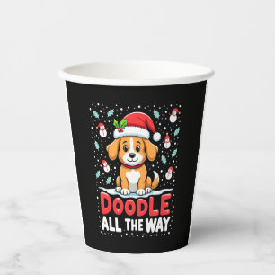 Doodle All The Way Funny Goldendoodle Santa Hat Ch Paper Cups