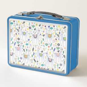 Doodle Alpaca Pattern Metal Lunch Box
