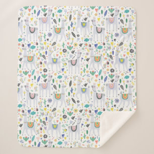 Doodle Alpaca Pattern Sherpa Blanket