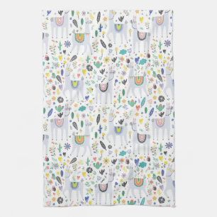 Doodle Alpaca Pattern Tea Towel