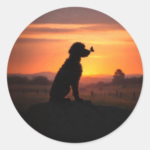 Doodle and Butterfly Sunset Cute Whimsical Classic Round Sticker