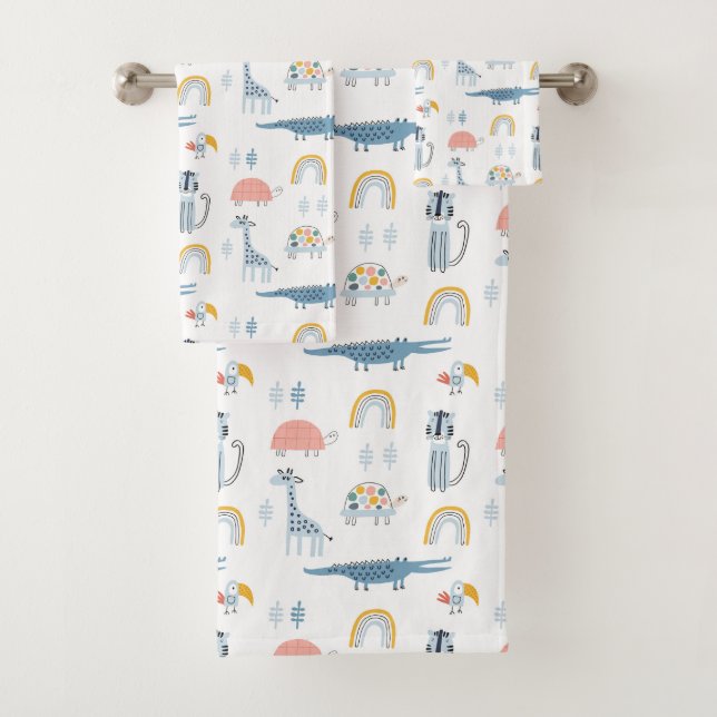 Doodle Animal Fun Pattern Bath Towel Set (Insitu)