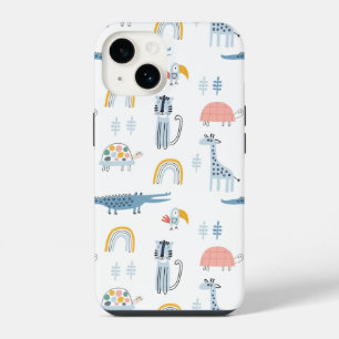 Doodle Animal Fun Pattern iPhone 14 Case