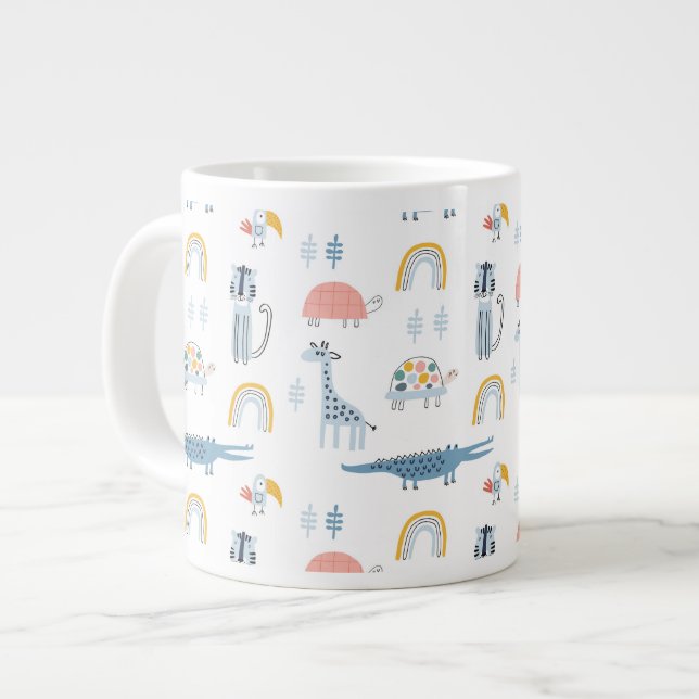 Doodle Animal Fun Pattern Large Coffee Mug (Front Left)