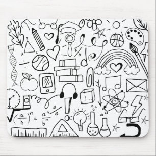 Doodle Art Back To School Black and White Mousepad