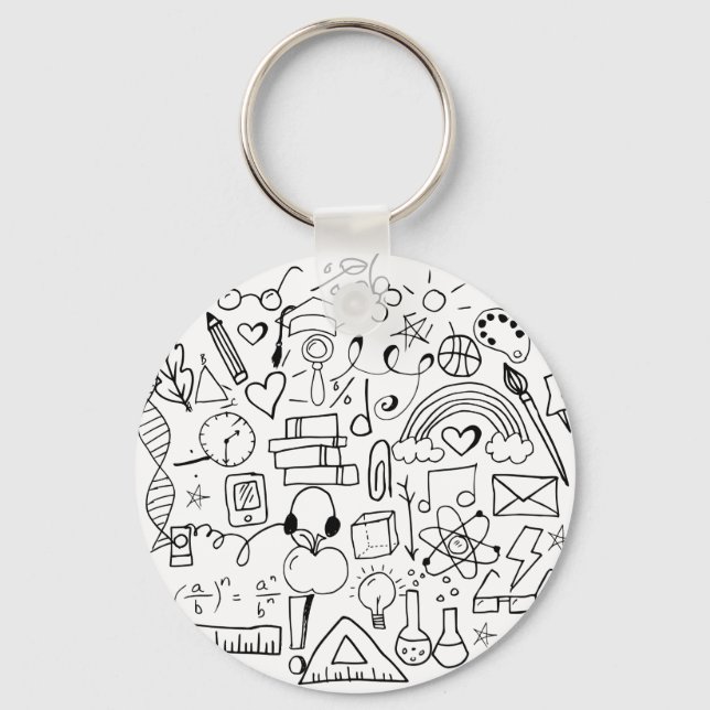 Doodle Art Black and White Backpack Charm Key Ring (Front)
