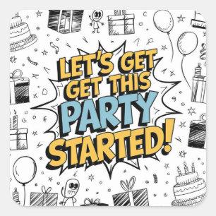 Doodle Art Explosion Birthday Design Square Sticker