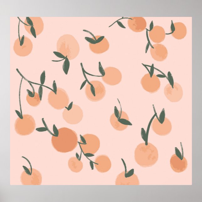 Doodle Art: Orange Cherry Vintage Pattern Poster (Front)