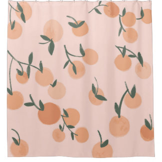Doodle Art: Orange Cherry Vintage Pattern Shower Curtain