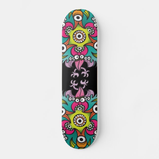 Doodle art showing hungry monsters going crazy skateboard (Front)