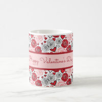 Doodle Art Style Red Pink Roses Hearts Valentine's