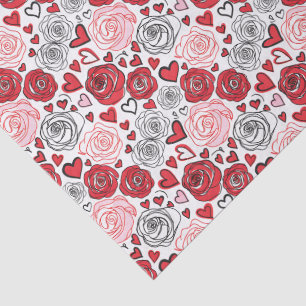 Doodle Art Style Red Pink Roses Hearts Valentine's Tissue Paper