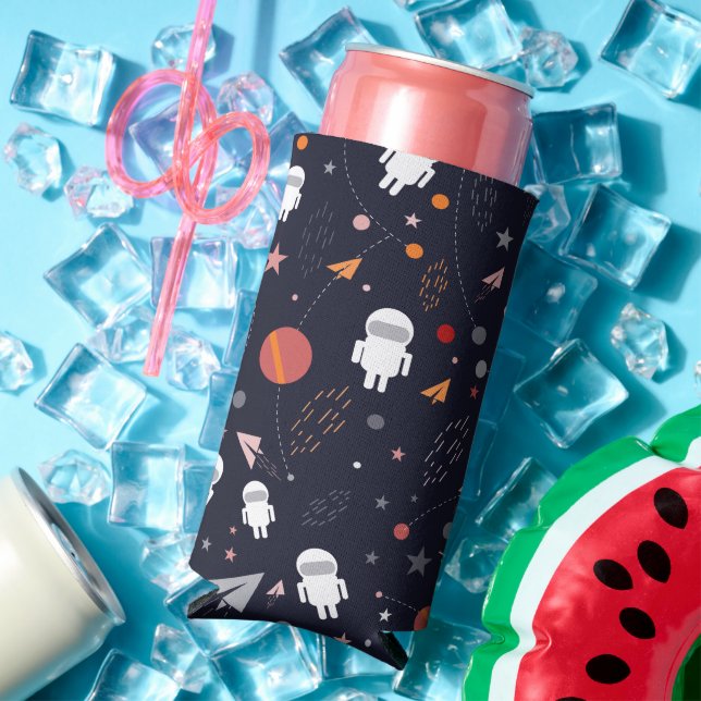 Doodle Astronaut Pattern Seltzer Can Cooler (In Situ Summer)