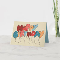 Doodle Balloon Letters Tan and Blue Birthday