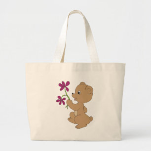 Doodle Bear Flowers Large Tote Bag