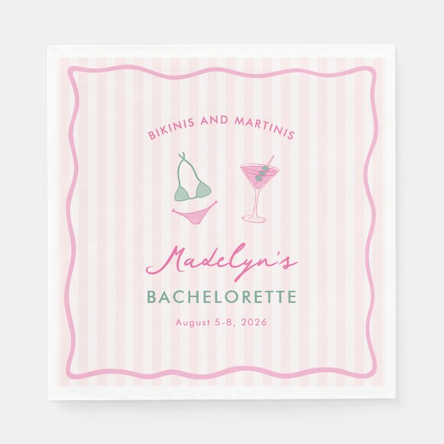 Doodle Bikinis And Martinis Bachelorette Party Napkin (Front)