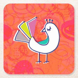 Doodle Bird Square Paper Coaster