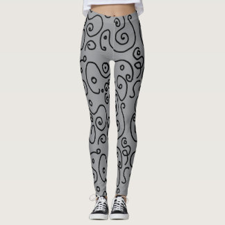 doodle black and white pattern leggings
