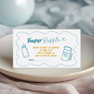 Doodle Blue Boy Baby is Brewing Diaper Raffle Card