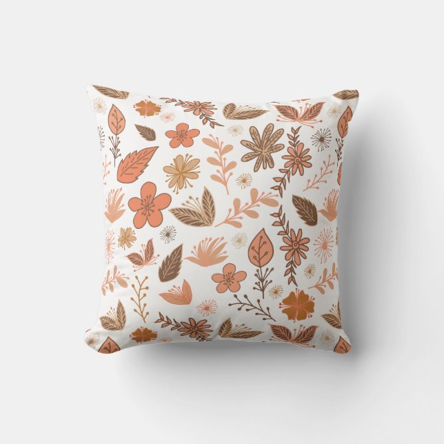 doodle botanical flowers patterned pillow (Front)