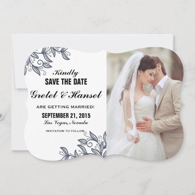 doodle botanical leaves photo save the date invitation (Front)