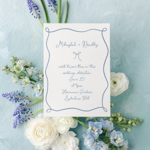 Doodle Bow & Ribbon Dusty Blue Wedding Invitation