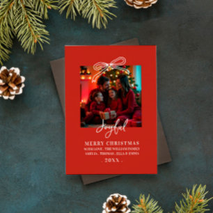 doodle bow Timeless Script Family Photo Christmas Invitation