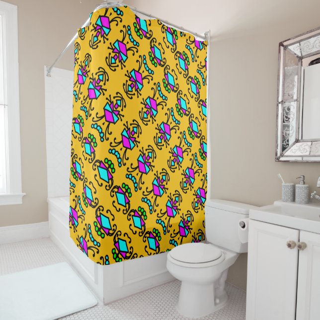 Doodle bug flowers pattern shower curtain (In Situ)