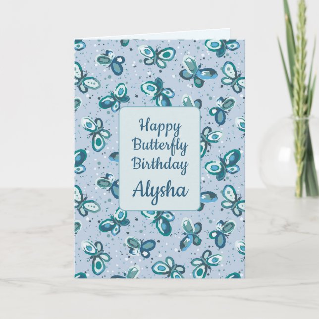 Doodle Bugs Butterflies - blue - kids birthday. Card (Front)
