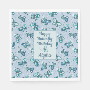 Doodle Bugs Butterflies - blue - kids birthday. Napkin