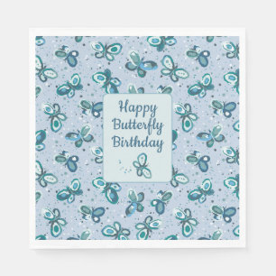 Doodle Bugs Butterflies - blue - kids birthday. Napkin