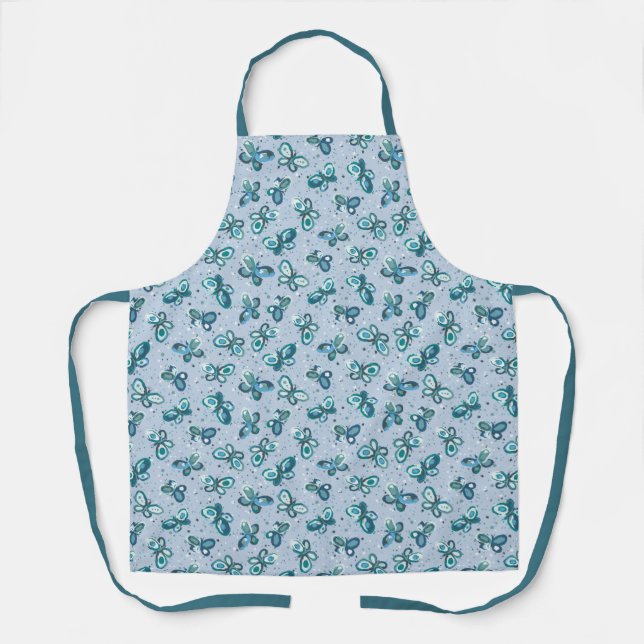 Doodle Bugs Butterflies - blue - seamless pattern. Apron (Front)