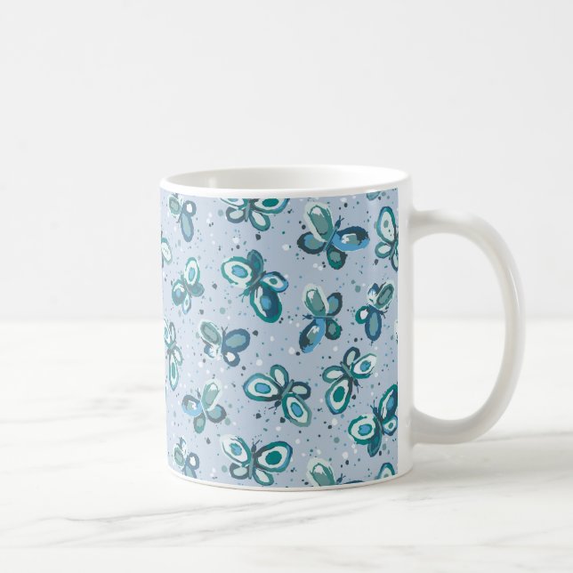 Doodle Bugs Butterflies - blue - seamless pattern. Coffee Mug (Right)