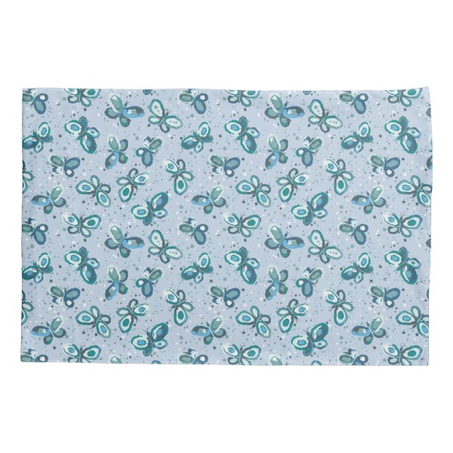 Doodle Bugs Butterflies - blue - seamless pattern. Pillowcase (Back)