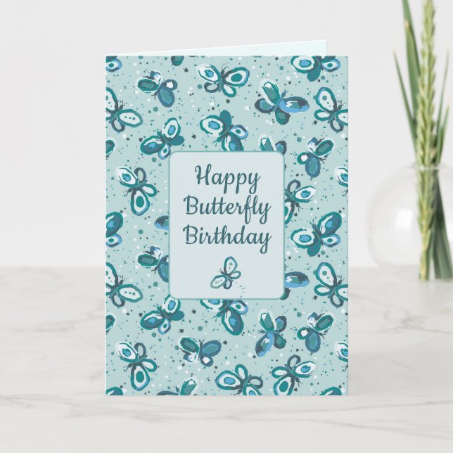 Doodle Bugs Butterflies - turquoise - birthday. Card (Front)