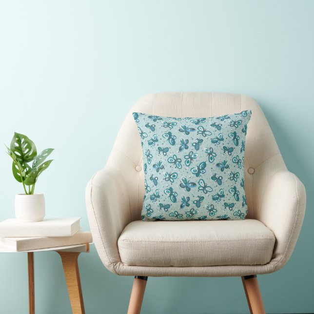 Doodle Bugs Butterflies - turquoise - pattern. Cushion (Chair)