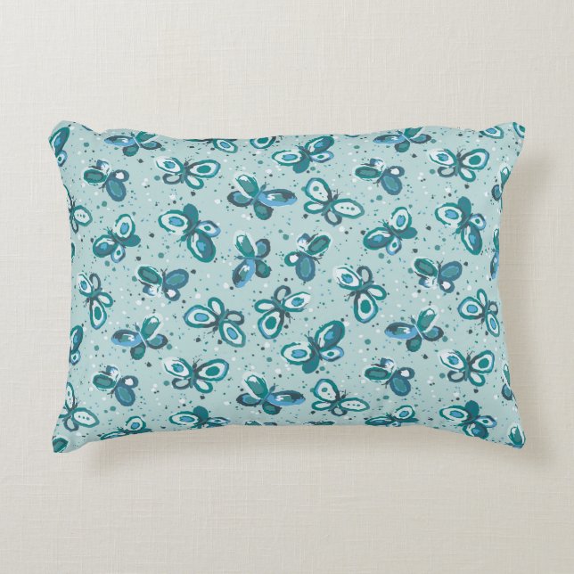 Doodle Bugs Butterflies - turquoise - pattern. Decorative Cushion (Front)
