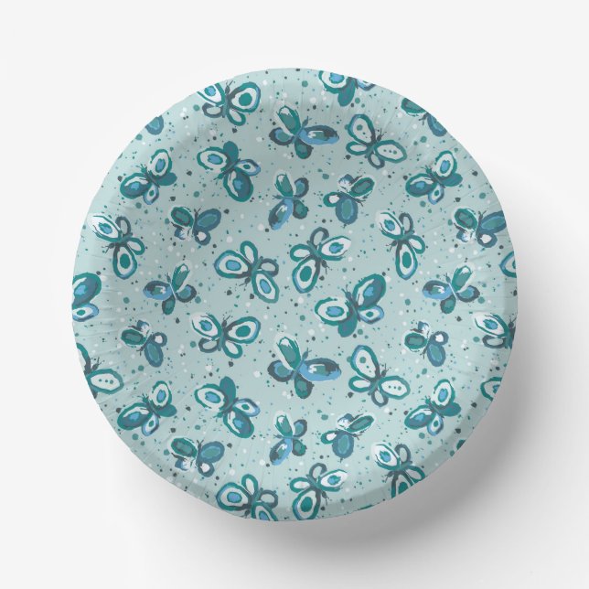 Doodle Bugs Butterflies - turquoise - pattern. Paper Plate (Front)