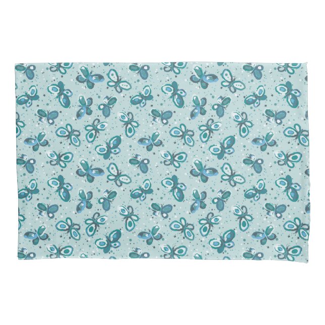 Doodle Bugs Butterflies - turquoise - pattern. Pillowcase (Front)
