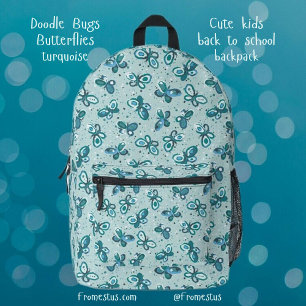 Doodle Bugs Butterflies - turquoise - pattern. Printed Backpack